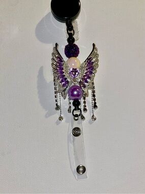 Purple Angel Wing Badge Reel Key & Card Holder